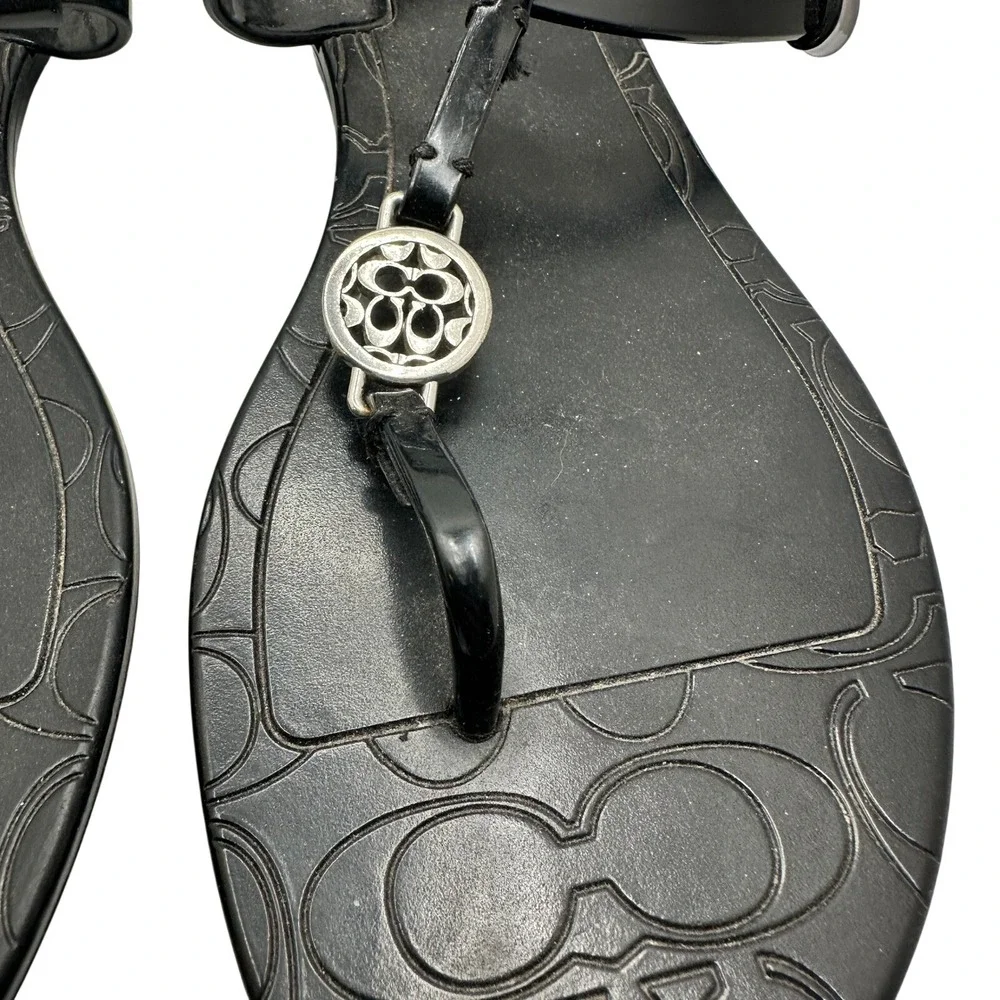 Coach Womens Pansy Sandals‎ Size 7 Black Jelly T-Strap Thong Slingback Medallion